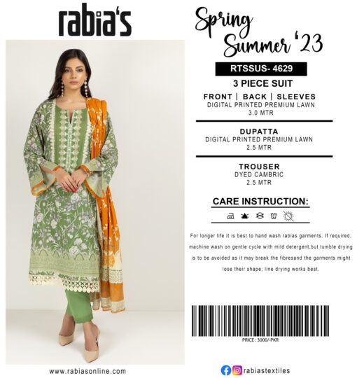 Ladies Lawn Suit with Orange Dupatta