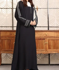 Double Georgette Embroidered Abaya Black