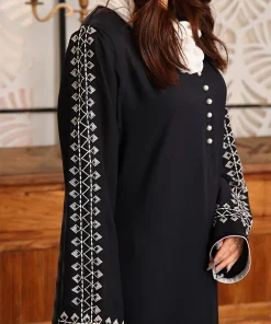 Double Georgette Embroidered Abaya Black